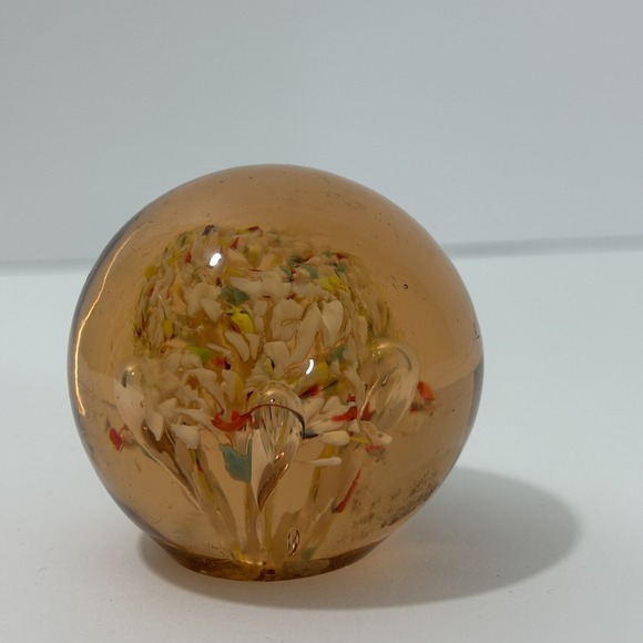 The Unbranded Brand Other - Vintage Confetti Paperweight Floral Bubble Art Glass Hand Blown Ball Shaped